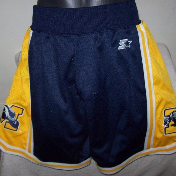 MICHIGAN WOLVERINES STARTER SHORTS BLUE & YELLOW - Picture 11 of 12